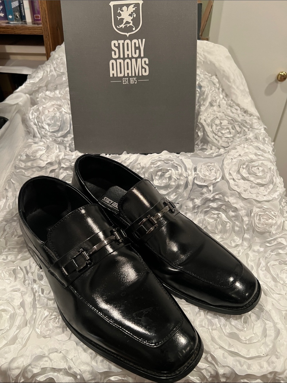 Stacy Adams Black Patent Leather Slip-On Loafers with Metal Bit